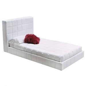 Кровать двуспальная с кожаным изголовьем 180х200 см белая Squaring Alto