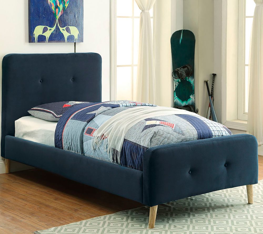 Teenage Bed Button Tufted Flannelette Navy 140x200 cm