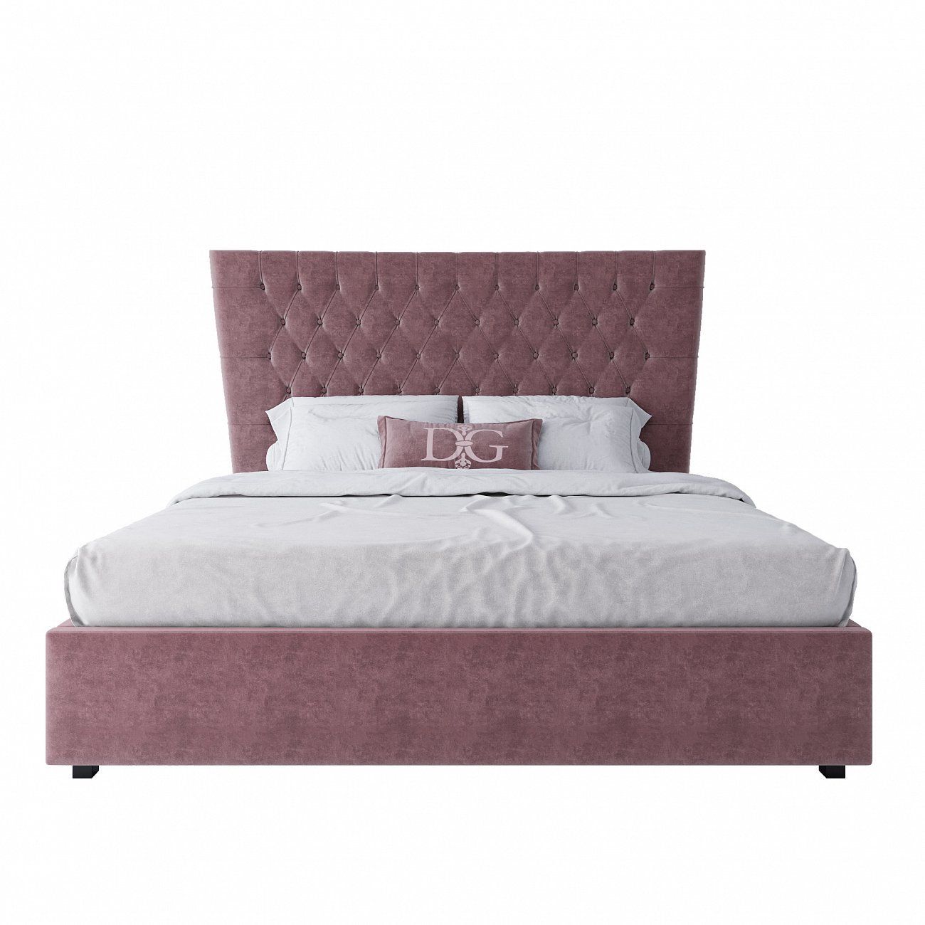 Double bed with upholstered headboard 180x200 cm dusty rose QuickSand