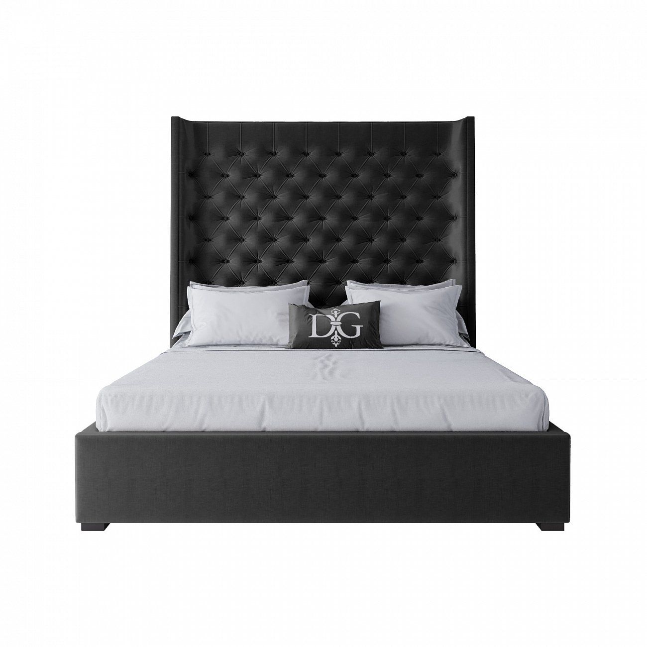 Double bed with upholstered headboard 160x200 cm black Jackie King