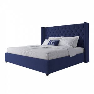 Кровать двуспальная 200х200 см синяя с каретной стяжкой без гвоздиков Wing-2