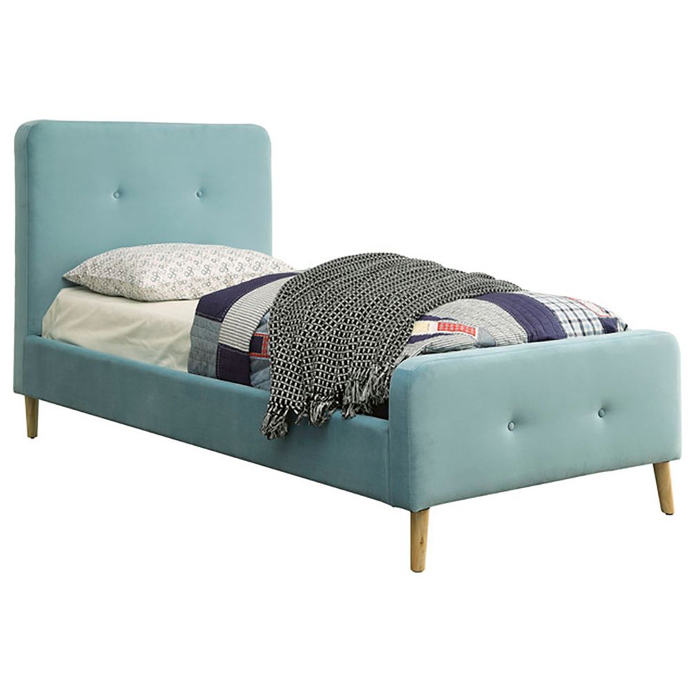 Semi-double teenage bed with a soft headboard 120x200 cm blue Button Tufted Flannelet