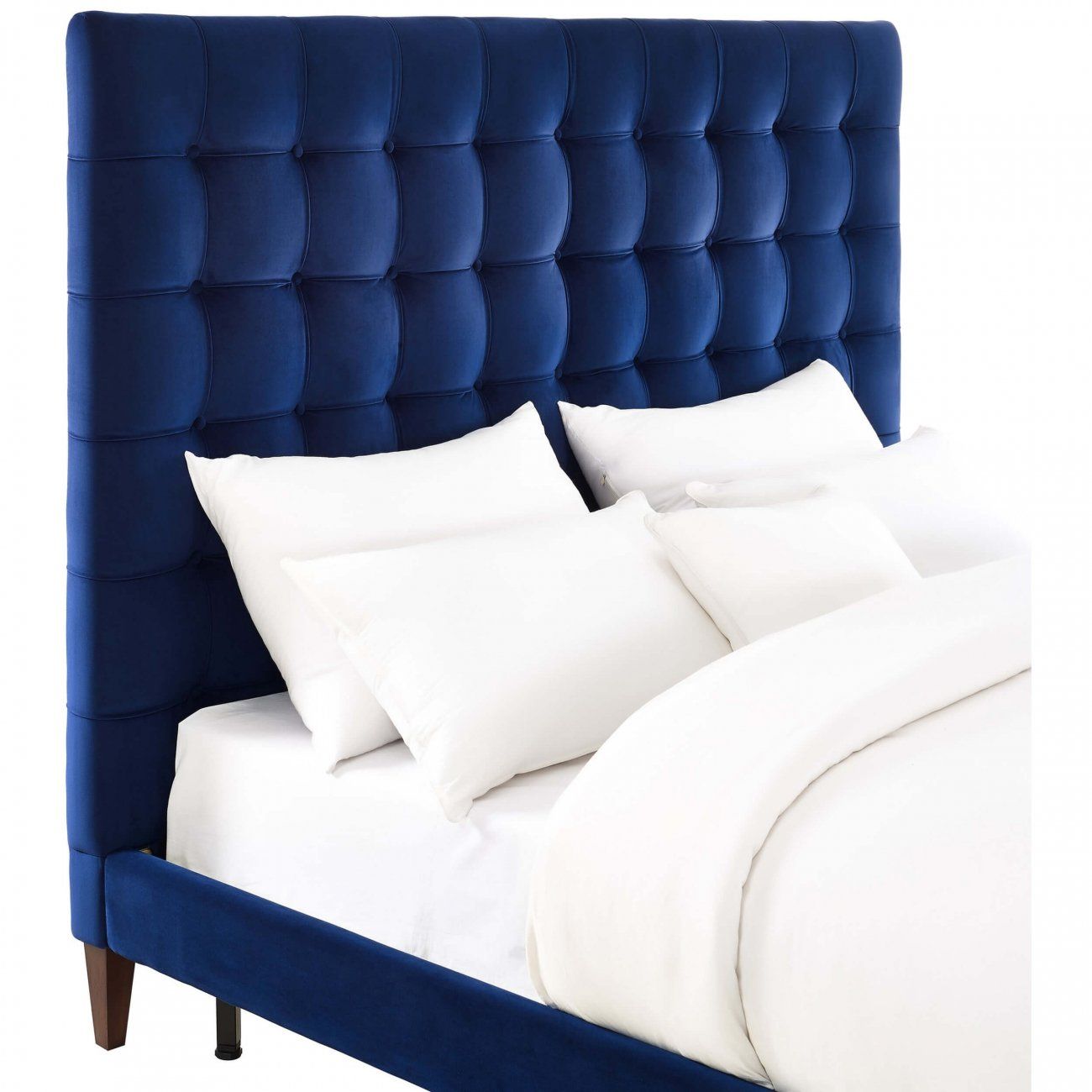 Кровать двуспальная 160х200 синяя из велюра Eden