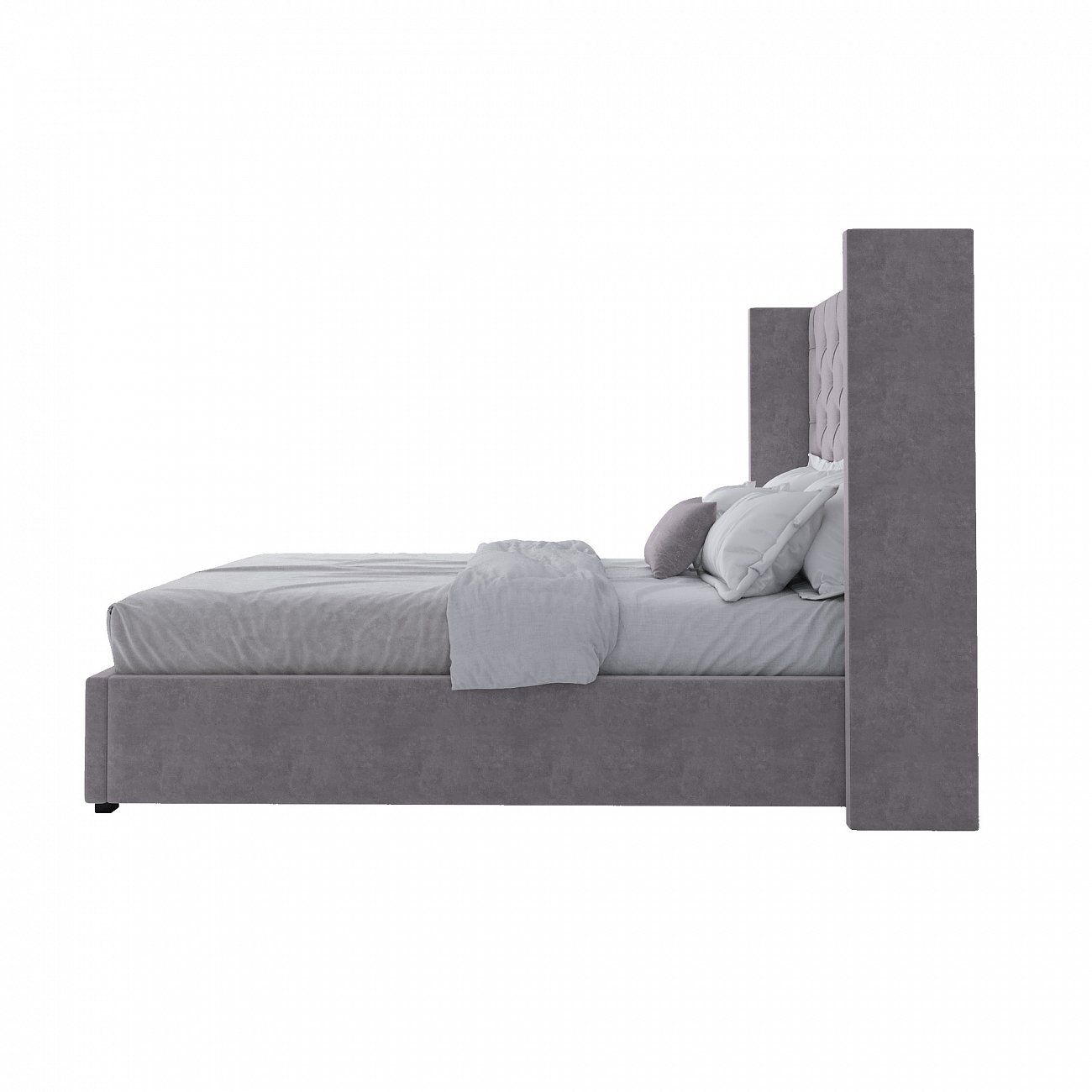Кровать полутораспальная подростковая с мягким изголовьем 140х200 см серо-бежевая Wing-2