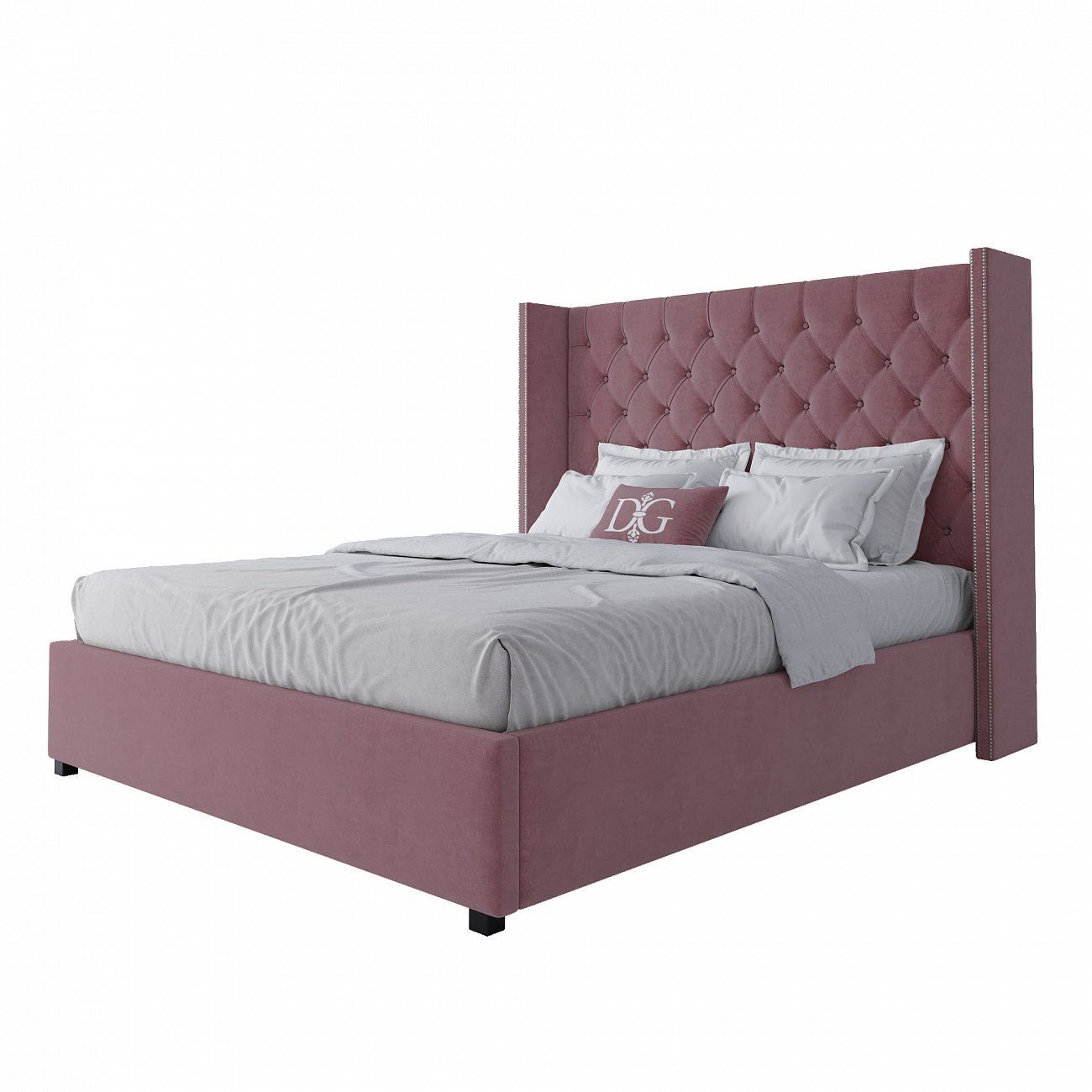 Double bed with upholstered headboard 160x200 cm Dusty Rose Wing