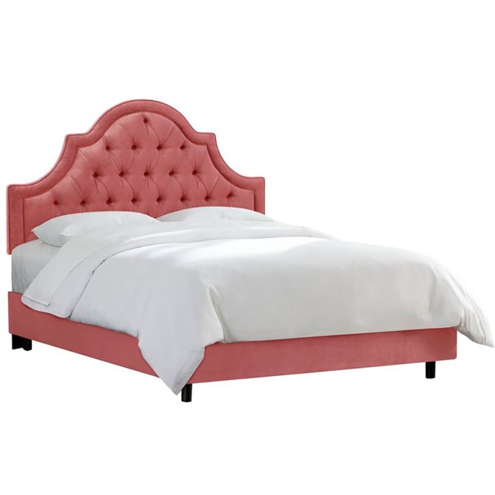 Double bed 160x200 pink with carriage tie Harvey Tufted Rose Velvet