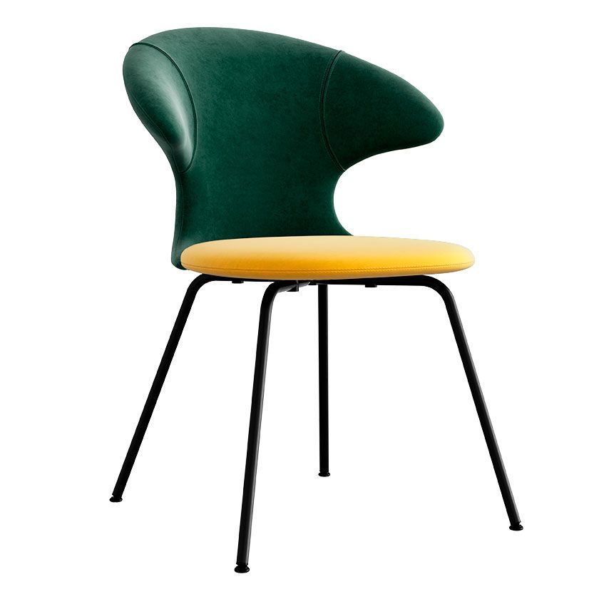 Time Flies chair, black legs, velour/ polyester upholstery yellow/green