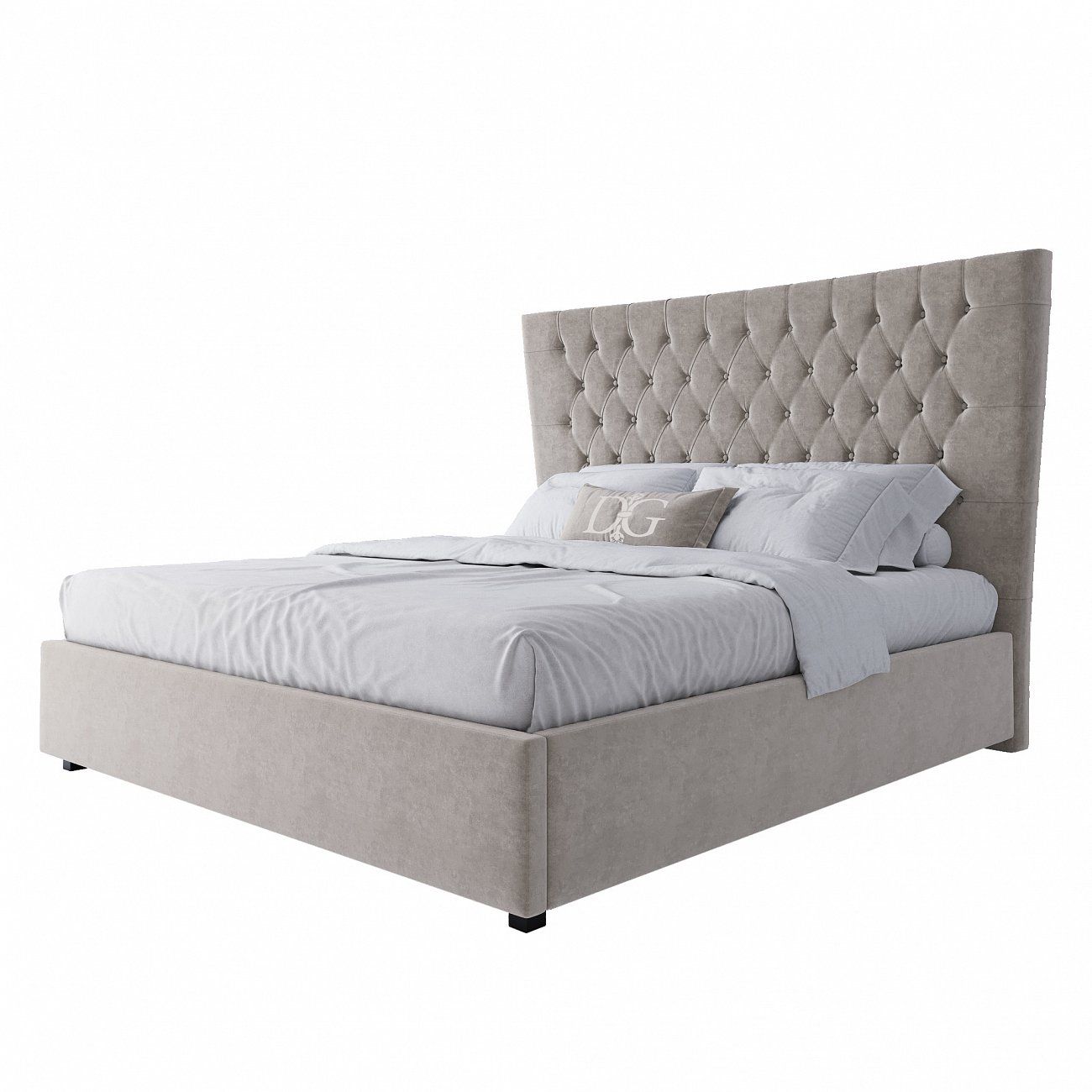 Double bed with upholstered headboard 180x200 cm light beige QuickSand