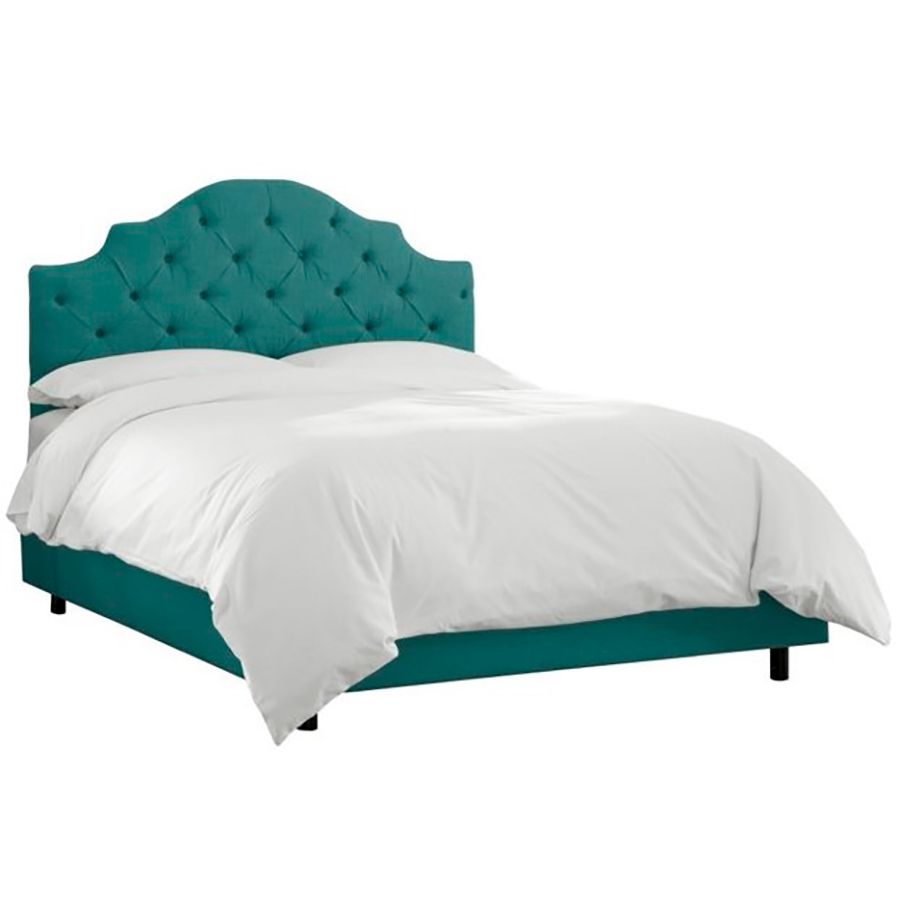 Double bed with upholstered headboard 180x200 cm green Henley Tufted Teal