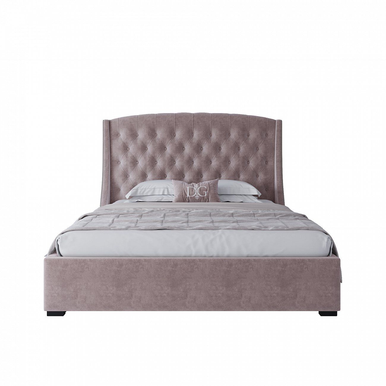 Кровать двуспальная с мягким изголовьем 160х200 см пыльная роза Hugo