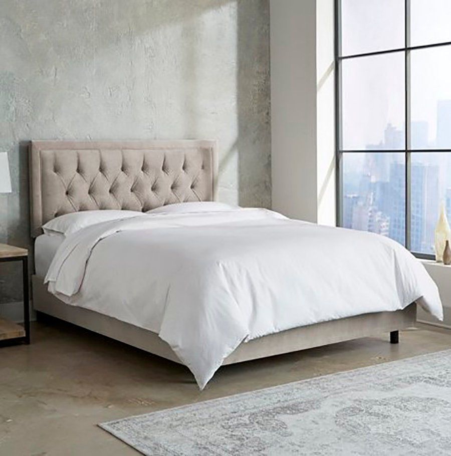 Double bed with upholstered headboard 160x200 cm gray Alix Light Gray