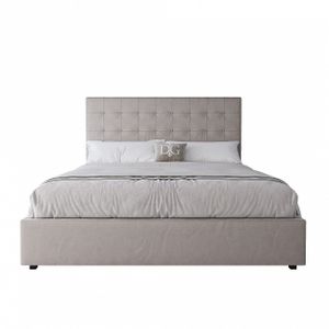 Double bed with upholstered headboard 180x200 cm light beige Royal Black