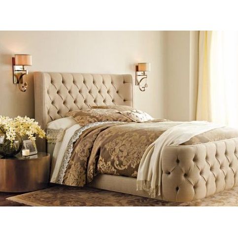 Кровать двуспальная с мягким изголовьем 180х200 см светло-коричневая Onika