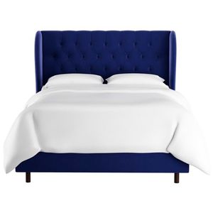 Кровать двуспальная с мягким изголовьем 160х200 см синяя Reed Wingback Blue Velvet