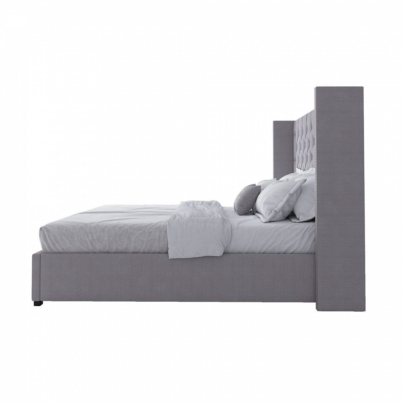 Кровать двуспальная с мягким изголовьем 180х200 см серая Wing