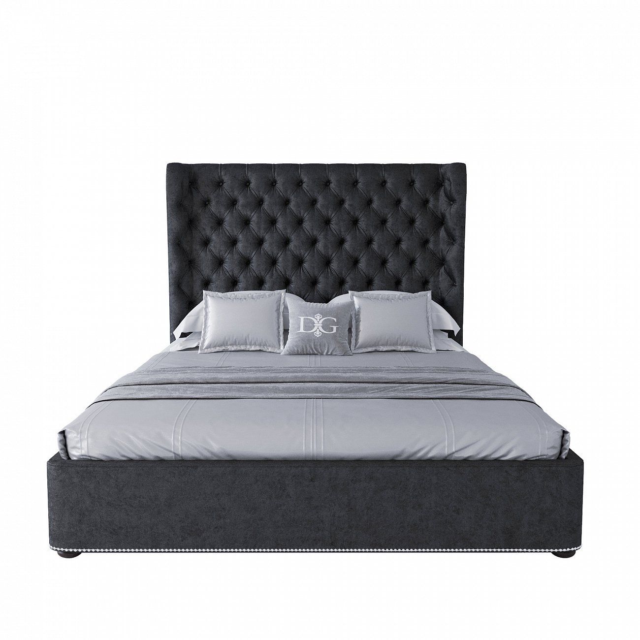 Кровать Henbord двуспальная с мягким изголовьем 160х200 см темно-серая