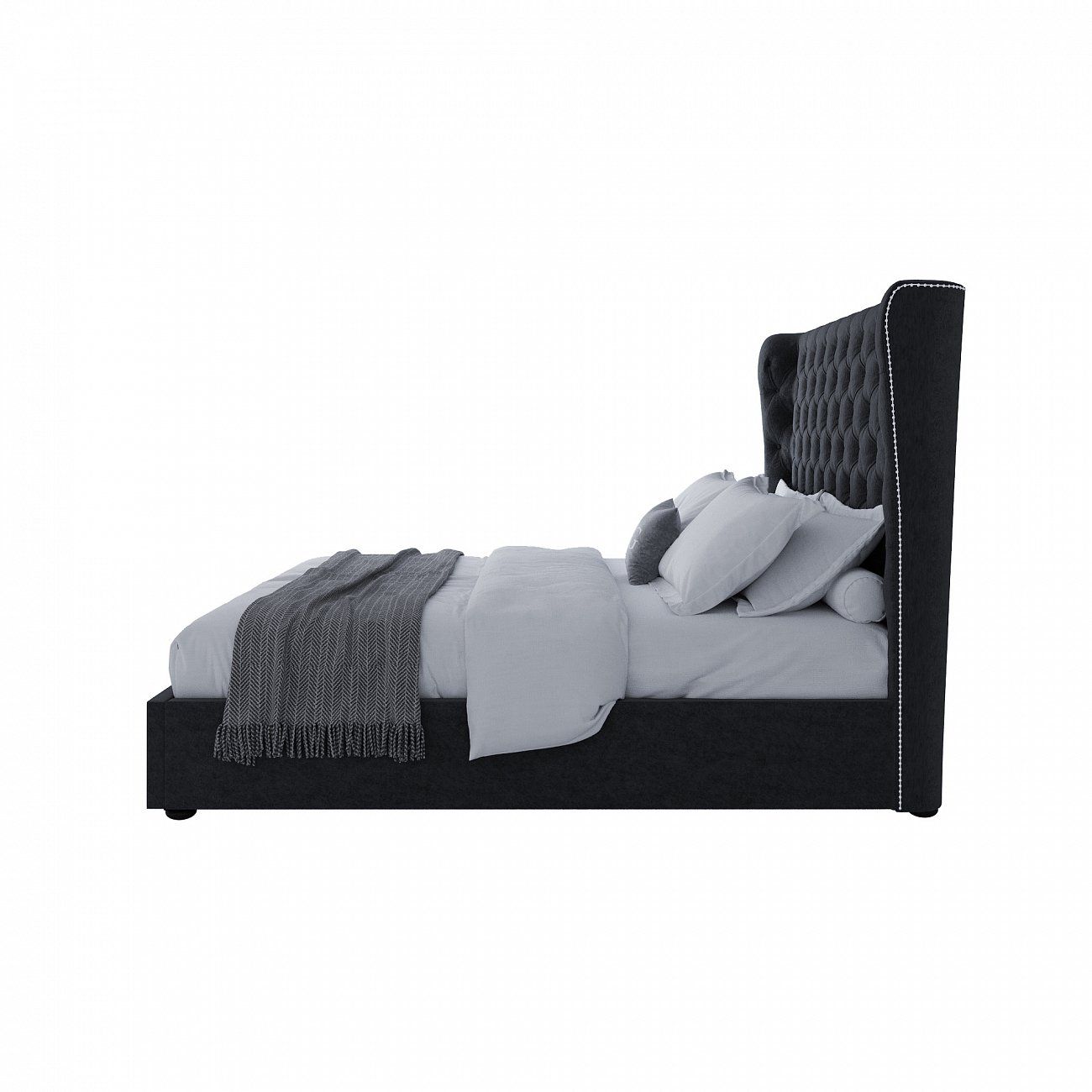 Кровать двуспальная с прямым мягким изголовьем 180х200 см антрацит Henbord