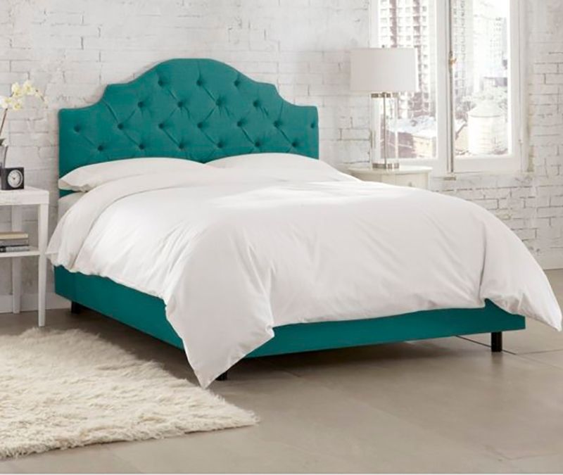 Double bed with upholstered headboard 180x200 cm green Henley Tufted Teal