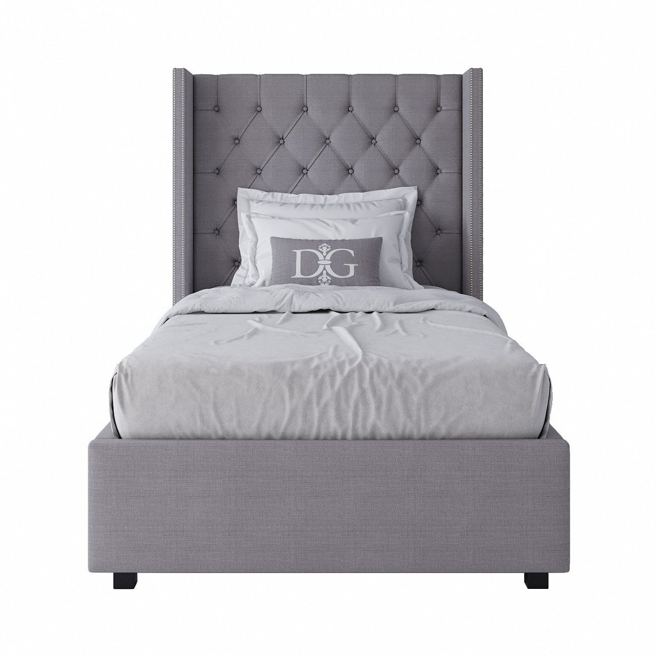 Single bed 90x200 cm grey Wing