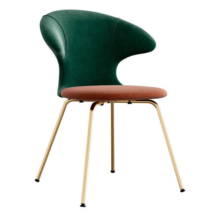 Time Flies chair, brass legs, velour upholstery/ polyester brown/green