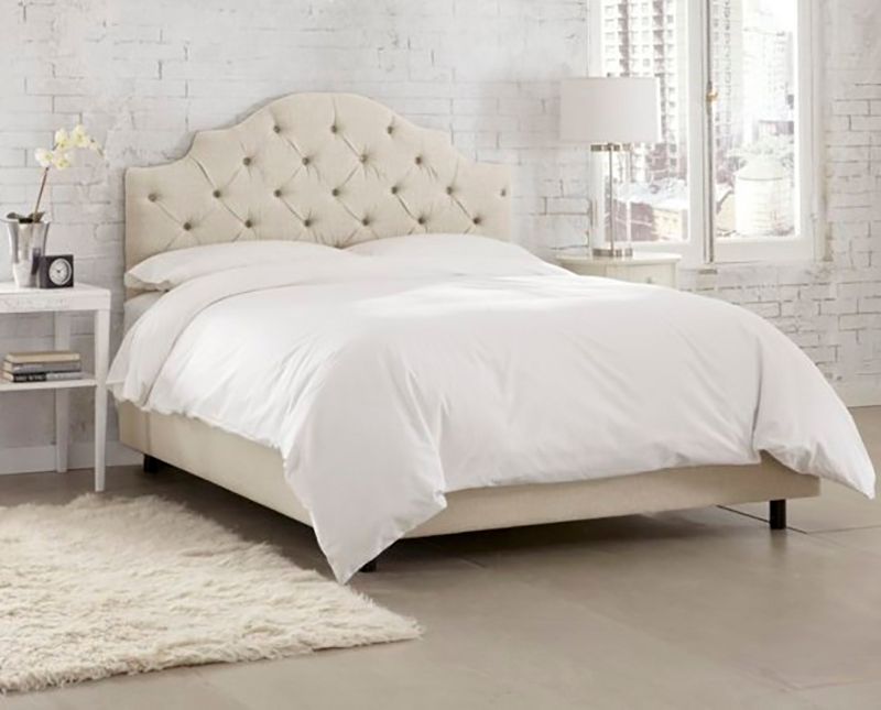 Double bed with upholstered headboard 180x200 cm beige Henley Tufted Talc
