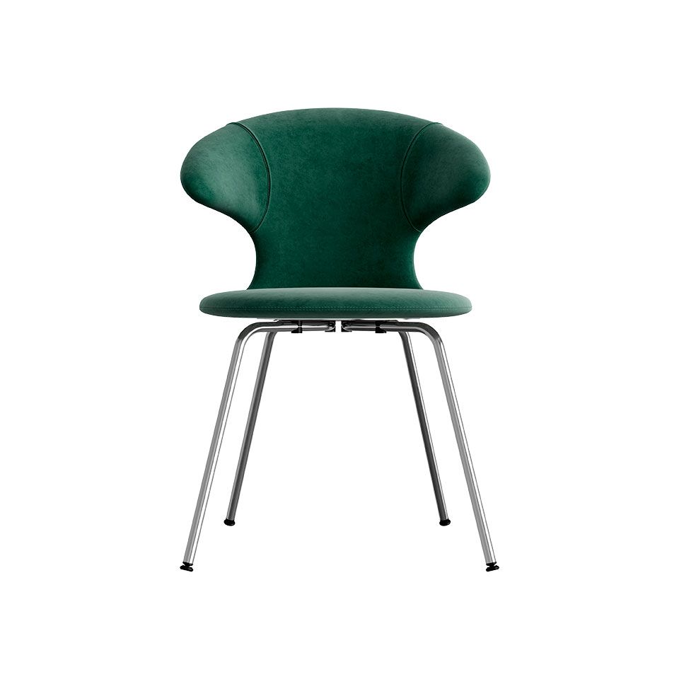 Time Flies chair, legs chrome, upholstery velour/ polyester green
