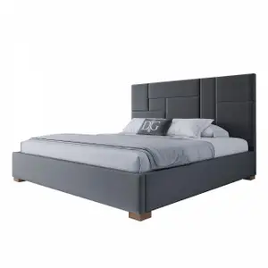Double bed with upholstered headboard 200x200 cm grey Wax