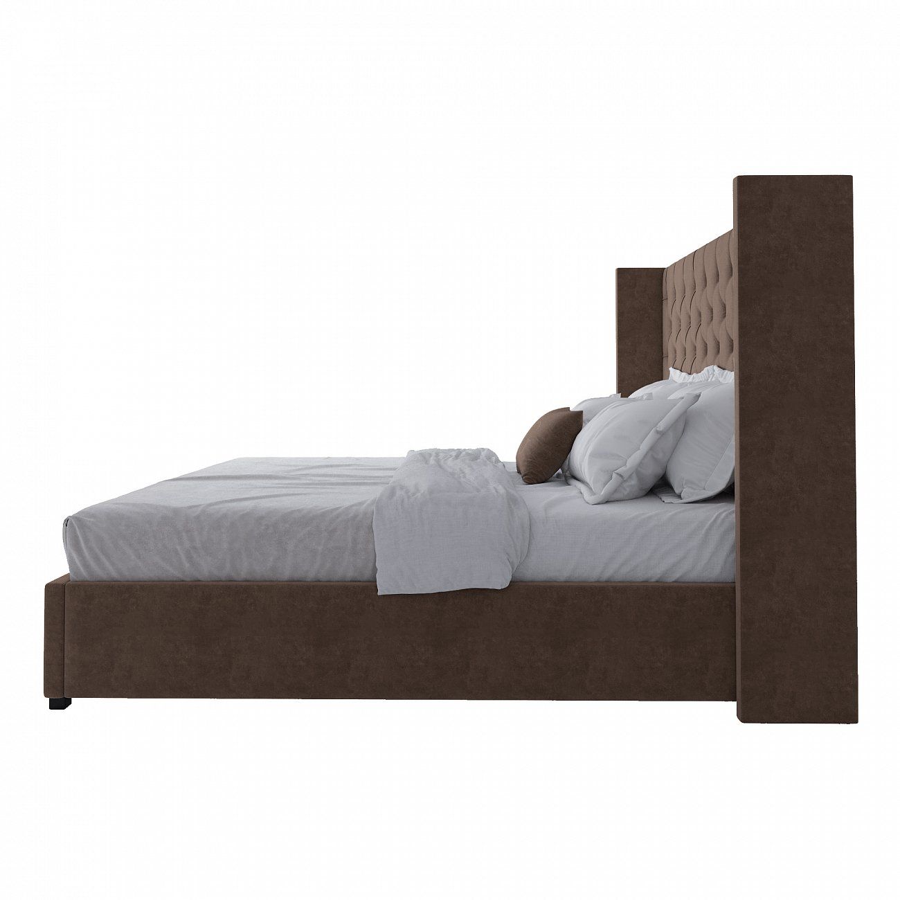 Double bed with upholstered headboard 200x200 cm brown without studs Wing-2