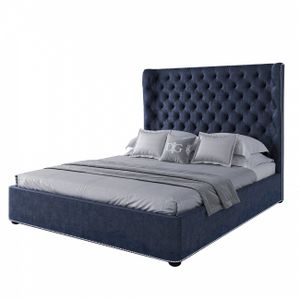 Кровать двуспальная 160х200 синяя с каретной стяжкой Henbord
