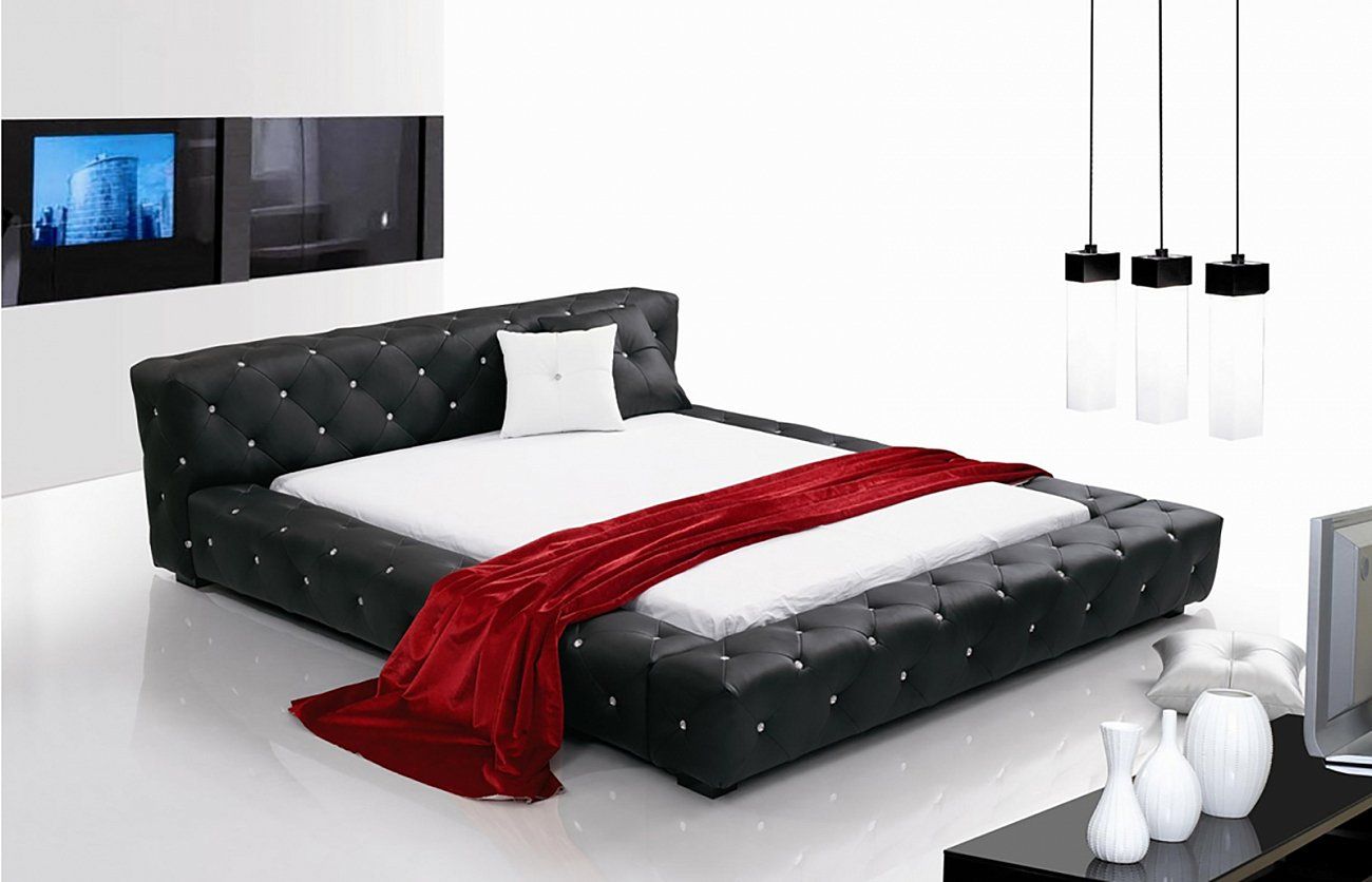 Double bed with upholstered headboard 160x200 cm black Kassandra