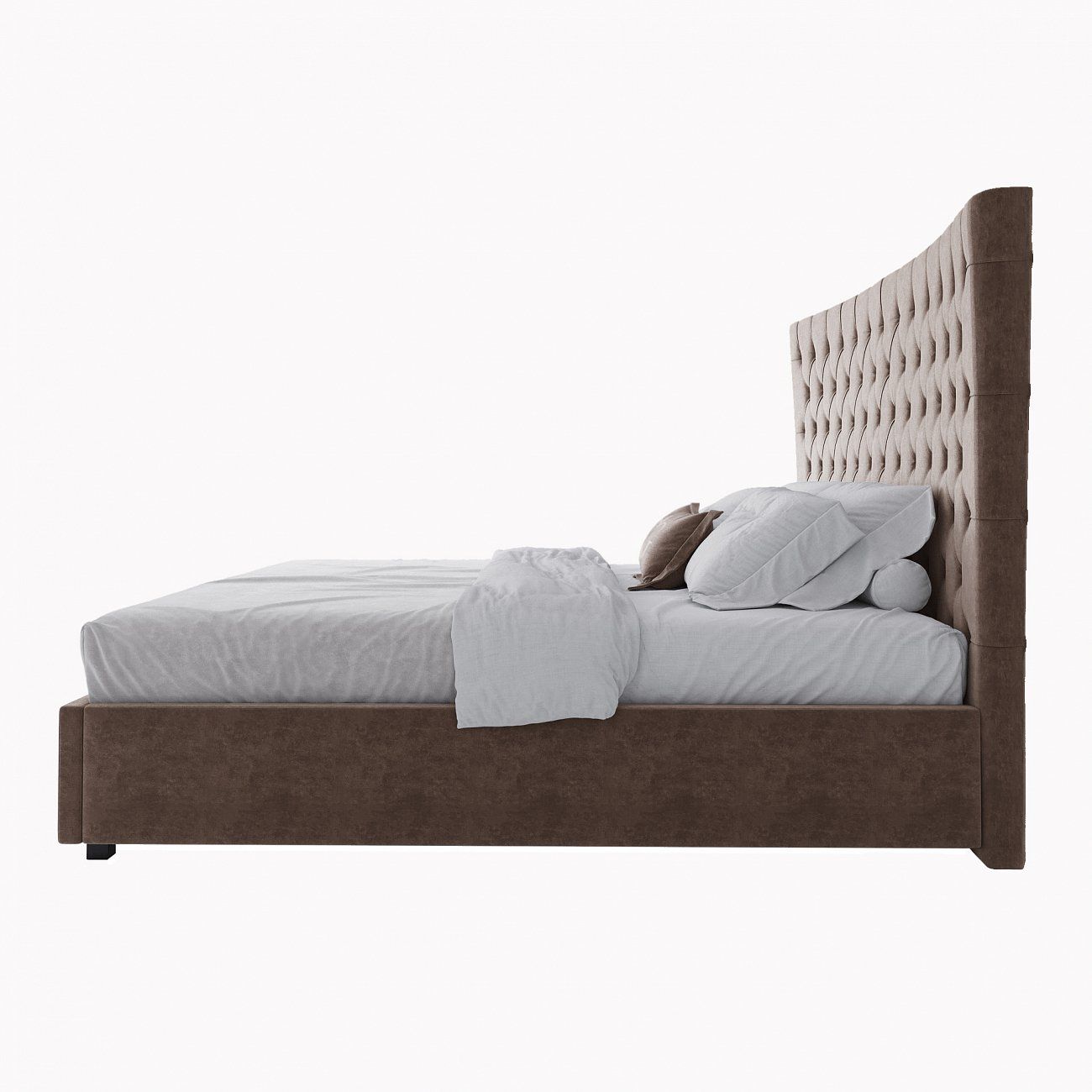 Кровать евро с мягким изголовьем 200х200 см серо-коричневая QuickSand