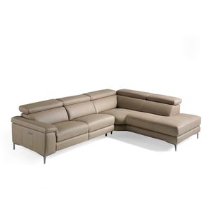 Угловой диван с реклайнером 5320-R /6043 кожаный бежевый 5320