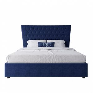 Кровать двуспальная 180х200 синяя из велюра QuickSand