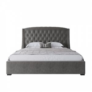 Double bed 180x200 without studs gray-beige velour Hugo MR