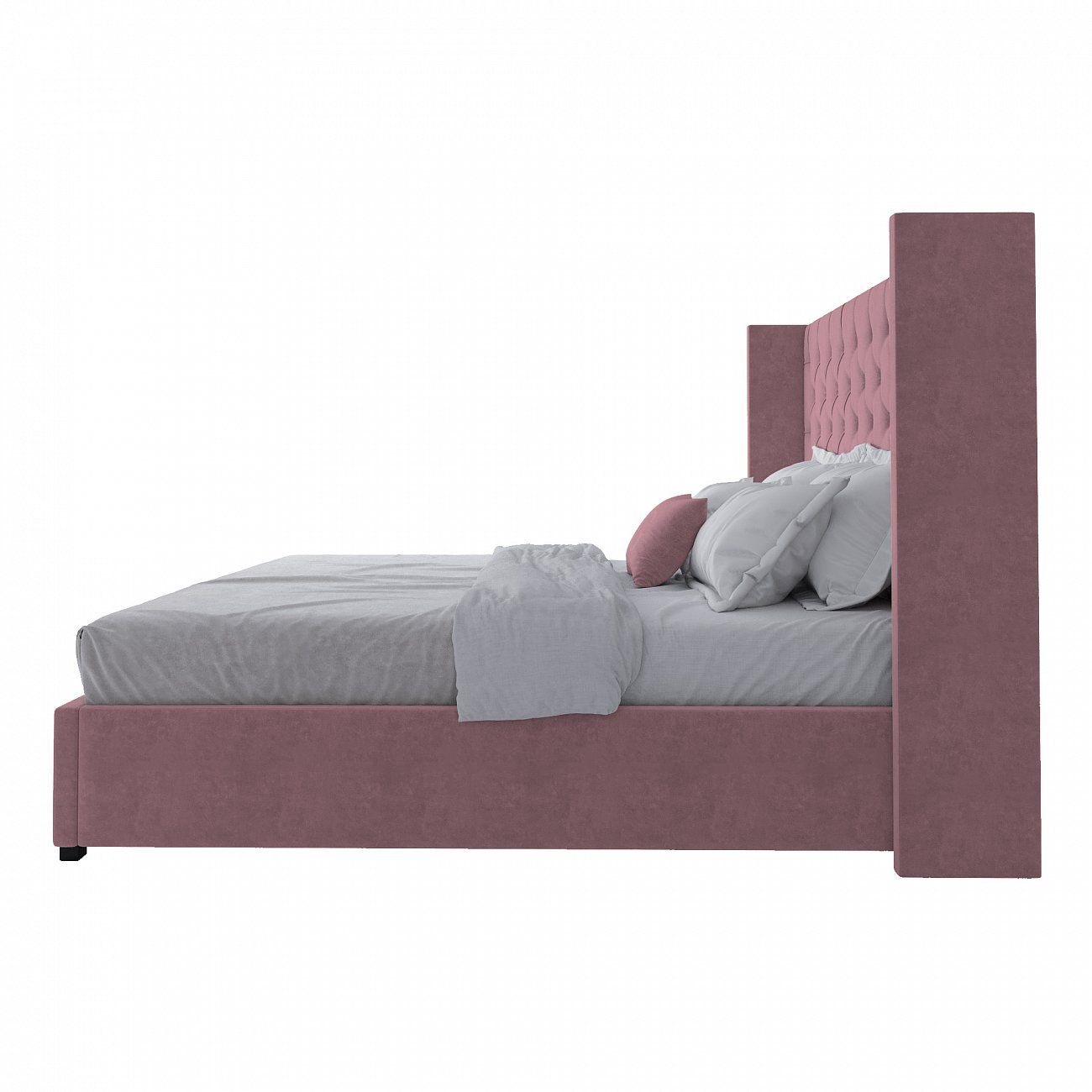 Double bed 200x200 cm dusty rose with carriage tie without studs Wing-2