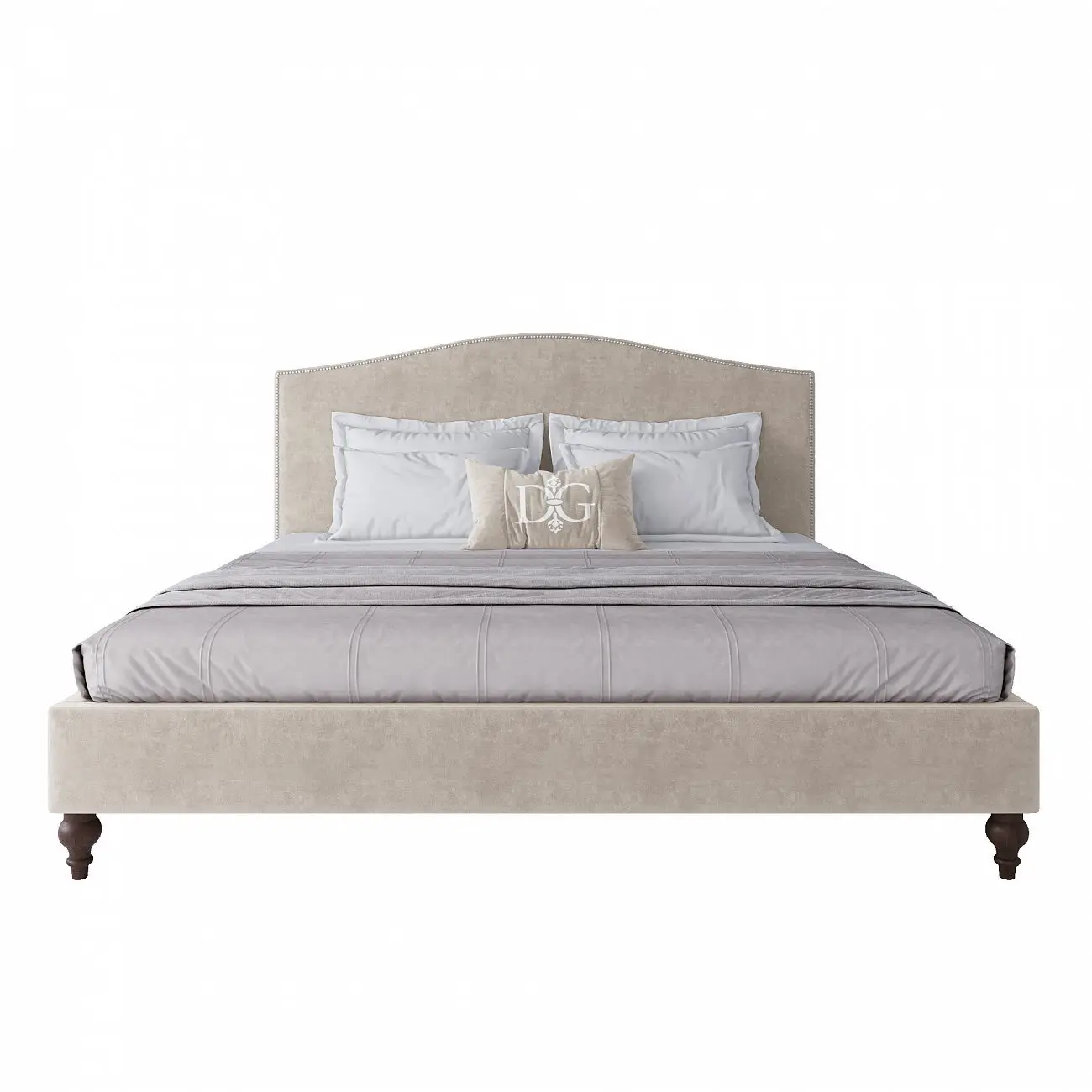 Double bed with upholstered headboard 180x200 cm beige Fleurie
