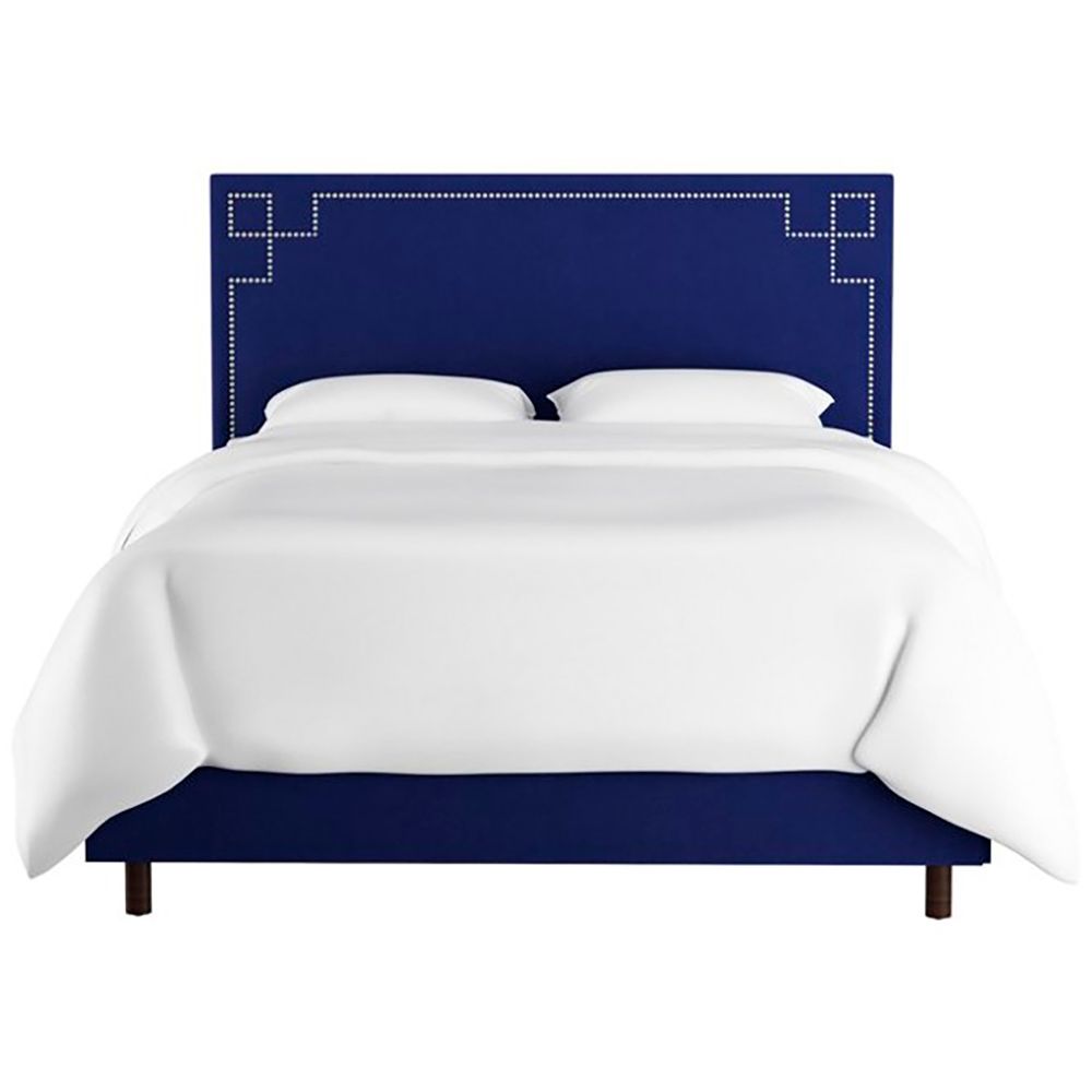 Double bed with upholstered backrest 160x200 cm blue Aiden Blue