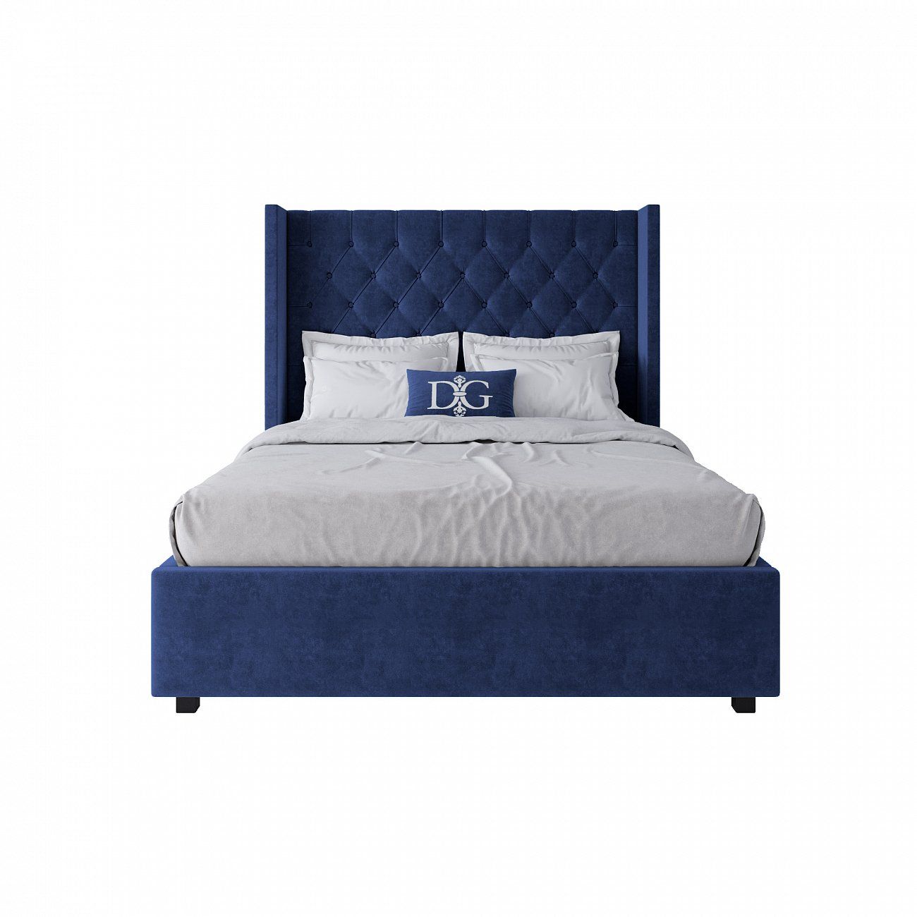 Кровать подростковая 140х200 см синяя с каретной стяжкой без гвоздиков Wing-2