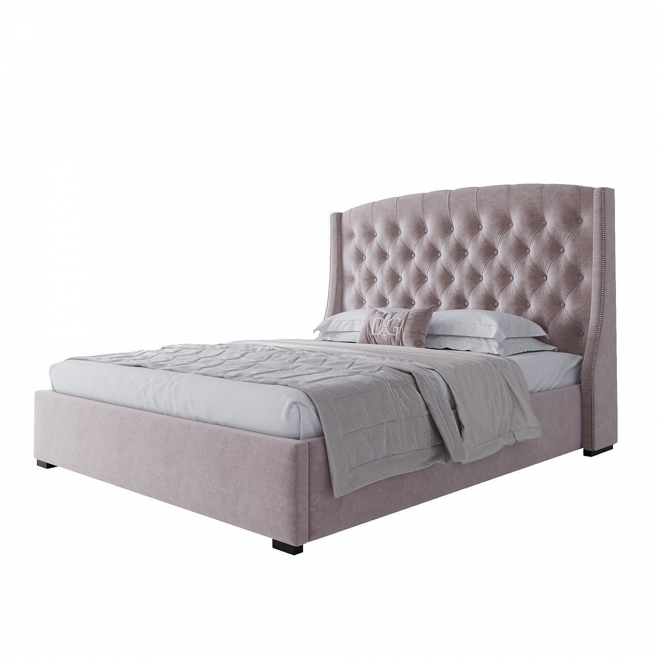 Double bed with upholstered headboard 160x200 cm dusty rose Hugo