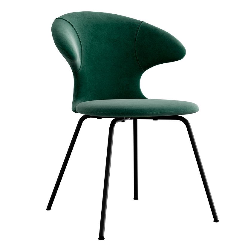 Time Flies chair, black legs, velour upholstery/ polyester green