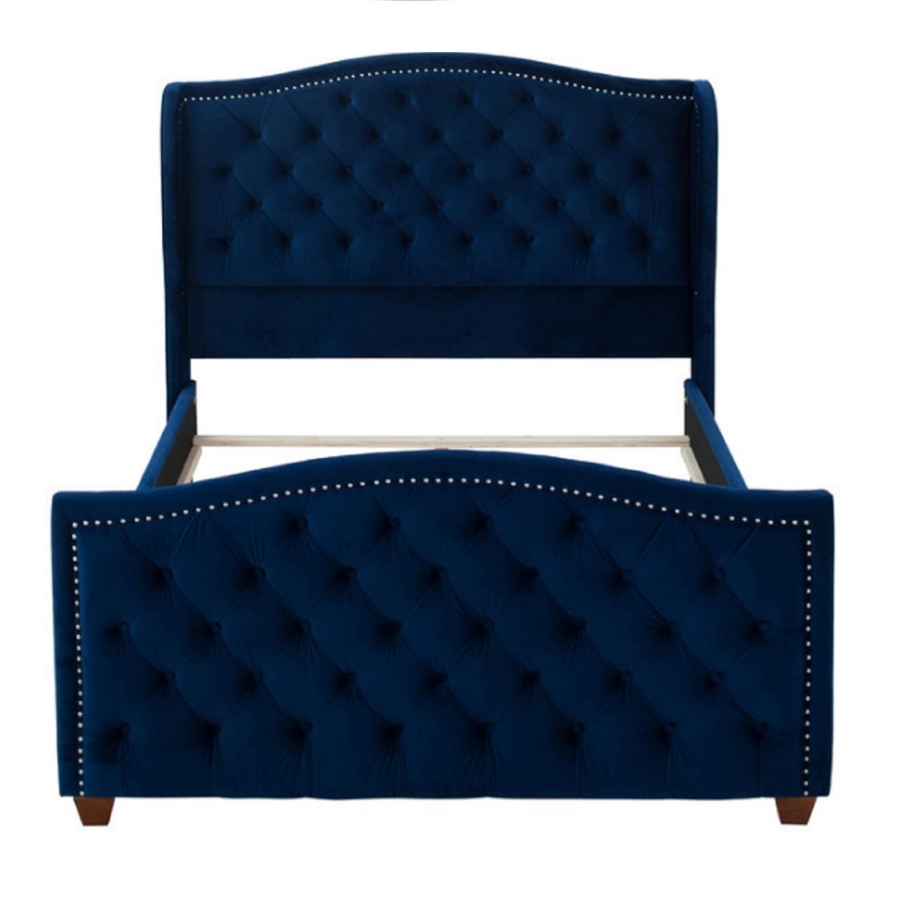 Кровать двуспальная с мягким изголовьем 160х200 см синяя Marcella