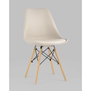 Стул Eames Soft бежевый обеденный сиденье экокожа ножки из массива бука