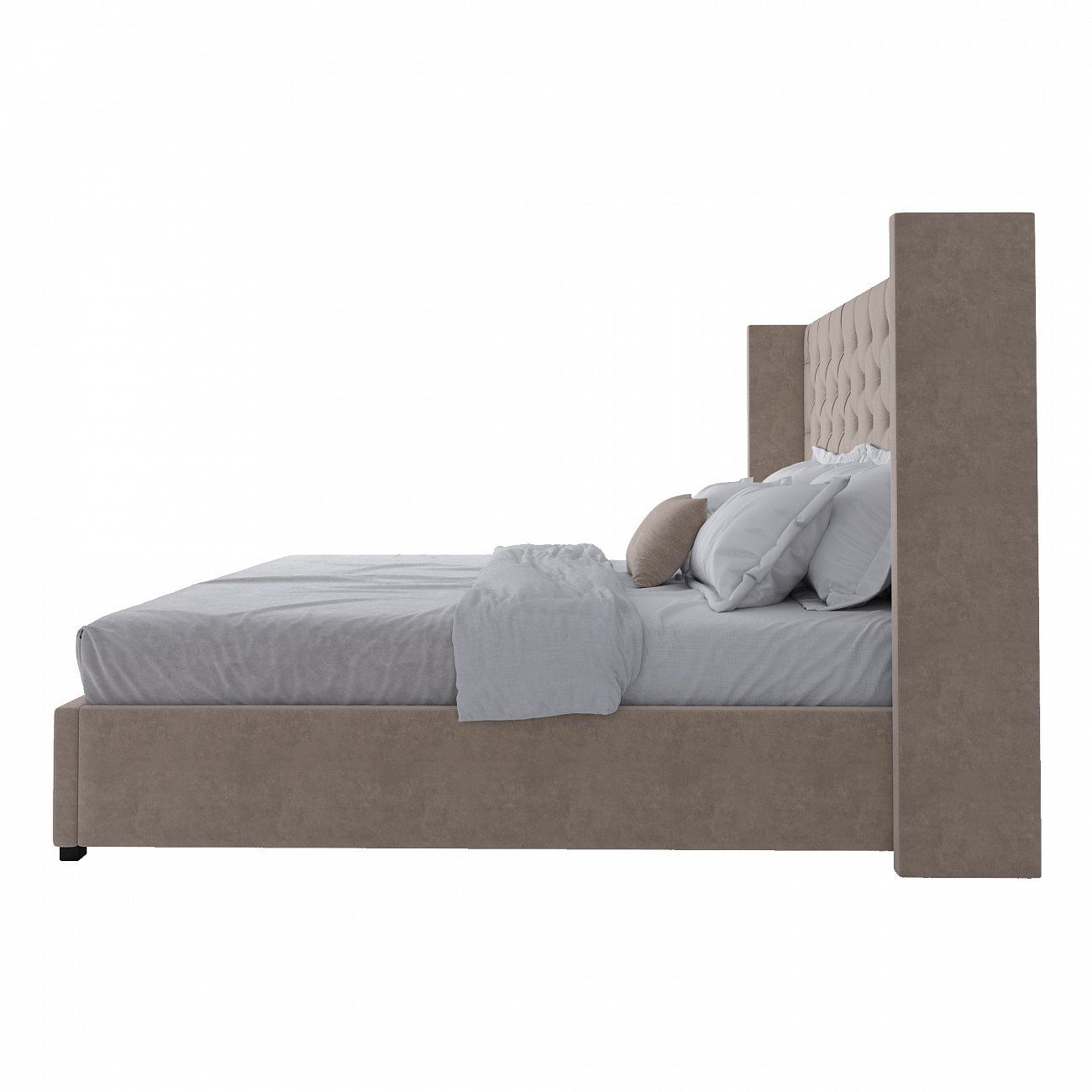 Double bed with upholstered headboard 200x200 cm beige Wing-2