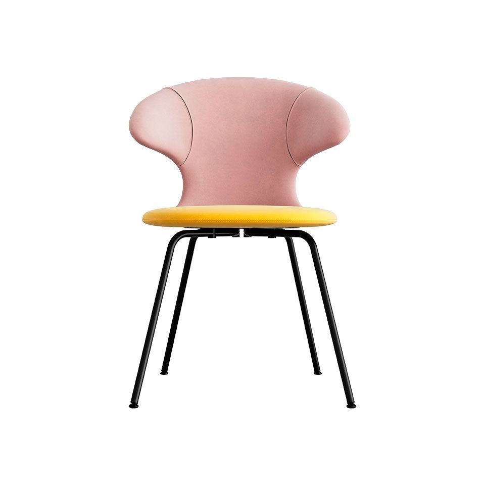 Time Flies chair, legs black, upholstery velour/ polyester yellow/pink