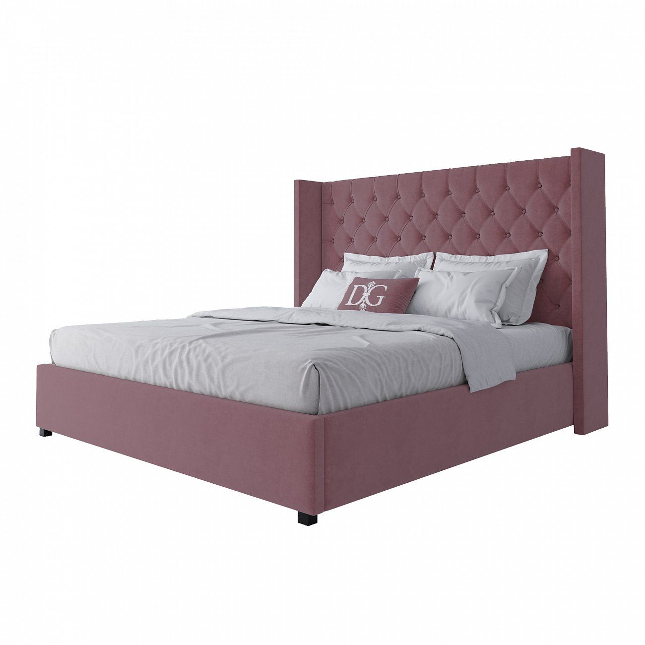 Double bed with upholstered headboard 180x200 cm Dusty Rose Wing-2