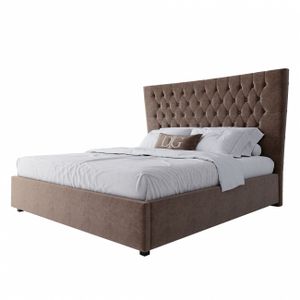 Кровать двуспальная с мягким изголовьем 180х200 см серо-коричневая QuickSand