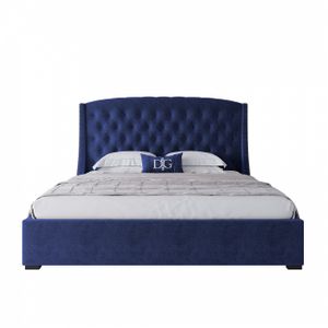 Кровать двуспальная с мягким изголовьем 180х200 см синяя Hugo