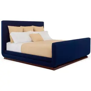 Double bed with upholstered headboard 160x200 cm blue Côte d'Azur