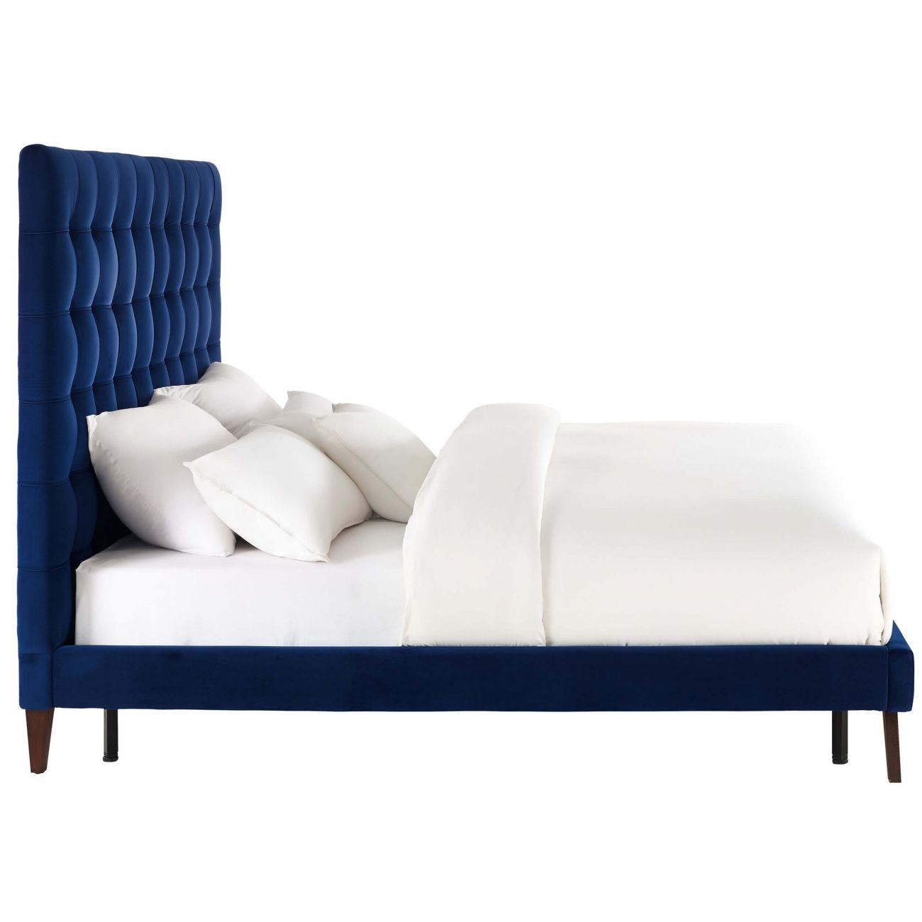 Кровать двуспальная 160х200 синяя из велюра Eden