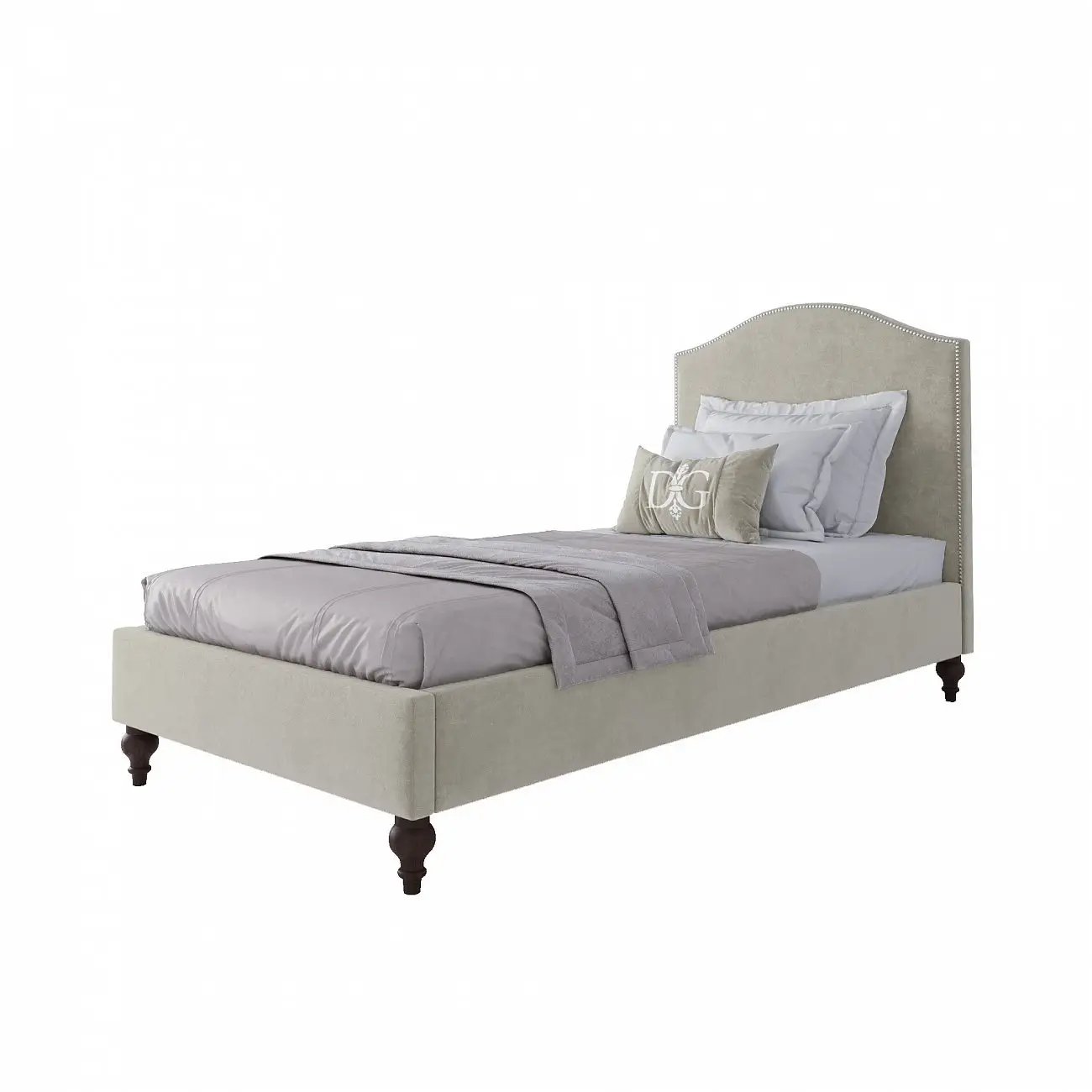 Single bed with upholstered headboard 90x200 cm beige Fleurie